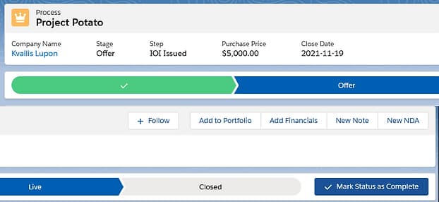 Investment process workflow